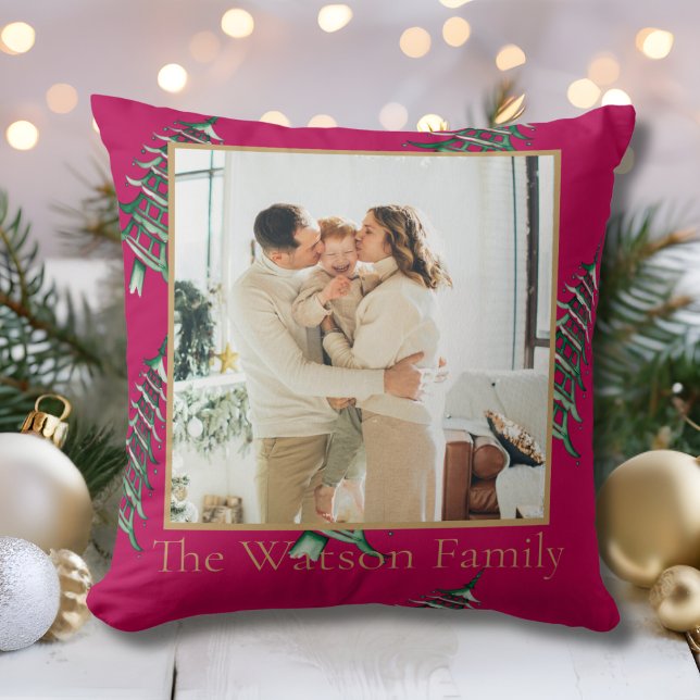Rot grüne Pagoda Frohe Weihnachtsbaum 1 Foto Kissen (Red green Pagoda Merry Christmas Tree 1-Photo Throw Pillow)