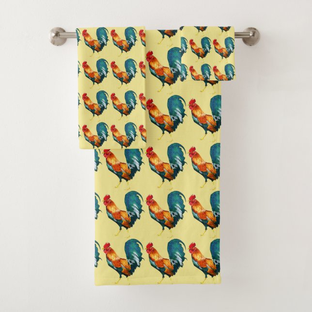 Rot-grüne Rooster-Vogelbath-Badetücher Badhandtuch Set (Insitu)