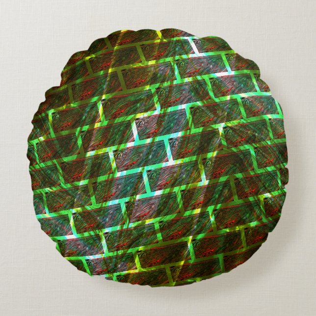 Rot grüne Stangen, Kratzer, Gitter oder Wandeffekt Rundes Kissen (Vorderseite)