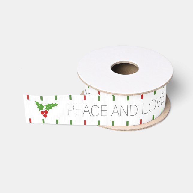 Rot, grüne Streifen & Heilige Beere Weihnachten Ripsband (Spule)