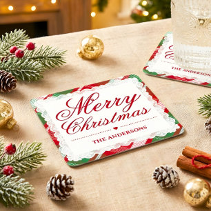 Rot-grüne Tartan-Spitzen-Weihnachtspapier-Unterlag Rechteckiger Pappuntersetzer
