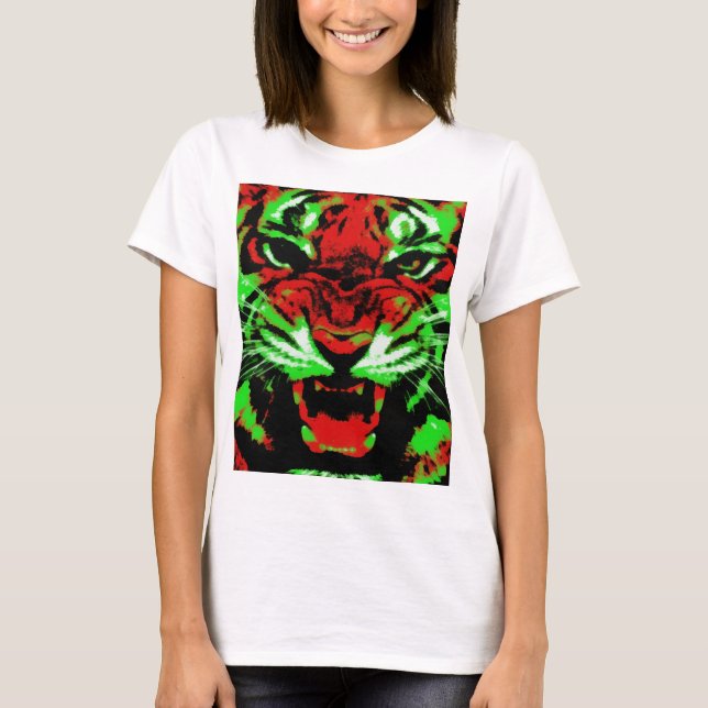 Rot-grüne Tiger-Gesichtsmalerei T-Shirt (Vorderseite)