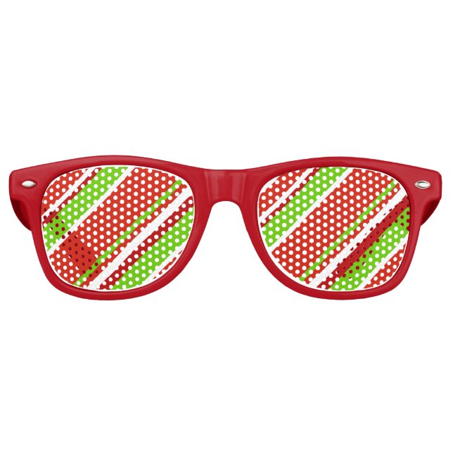 Rot-grüne und weiße Diagonalstreifen Partybrille (Vorderseite)