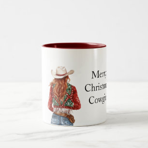 Rot Grüne Weihnachts Cowgirl Zweifarbige Tasse