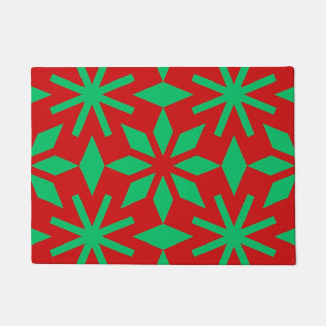 Rot-grüne Weihnachts-Schneeflocken-Muster Fußmatte (Vorderseite)