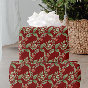 Rot Grüne Weihnachts-Stechpalmen-Beeren Botanisch Geschenkpapier