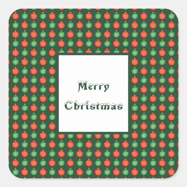 Rot grüne Weihnachtsbälle Frohe Weihnachtsfeier Quadratischer Aufkleber (Vorderseite)