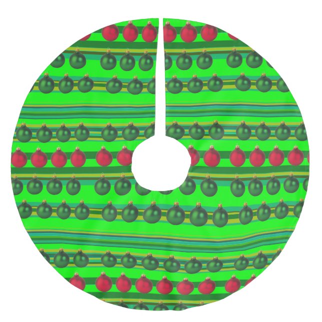 Rot grüne Weihnachtsdekorationen Streifen Muster Polyester Weihnachtsbaumdecke (Vorderseite)