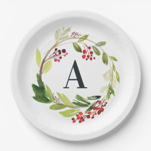 Rot + grünes Aquarellgrün Weihnachten Pappteller