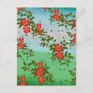 Rot-grünes Blumenmuster Postkarte