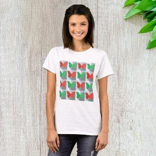 Rot-grünes Schmetterlingsmuster T-Shirt