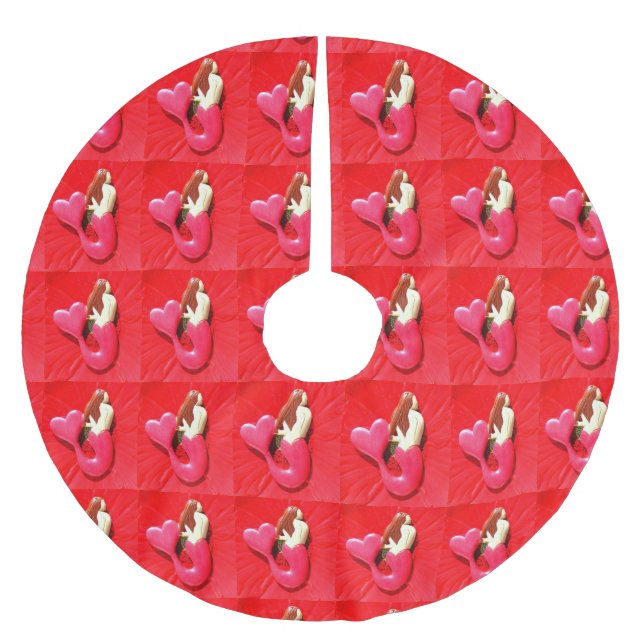 rot-haarige Meerjungfrauschönheiten Polyester Weihnachtsbaumdecke (Vorderseite)