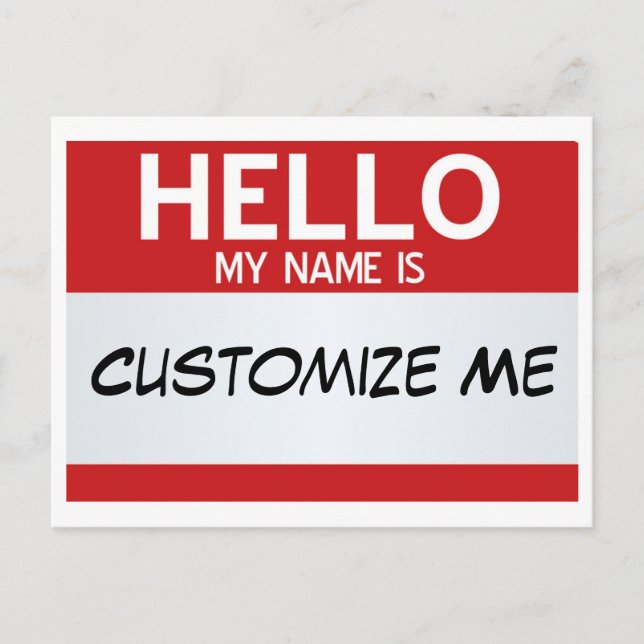 Rot Hallo mein Name ist ... Personalisierbar Postkarte (Vorderseite)