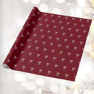 Rot handgefertigtes Weihnachtskatzenwackelpapier Geschenkpapier