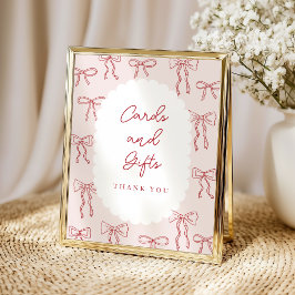 Rot handgezeichnete Boho-Schleifen Rosa Baby Showe Poster