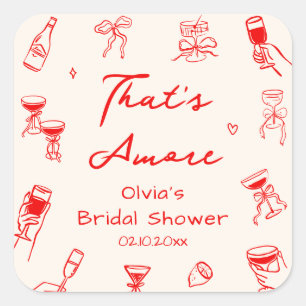 Rot handgezeichnete That's Amore Bridal Shower Quadratischer Aufkleber