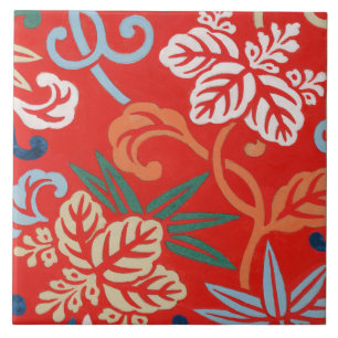 Rot-Hawaiianischer Kimono: Vintager Blumen Fliese