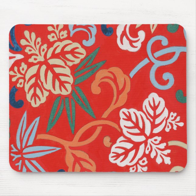 Rot-Hawaiianischer Kimono: Vintager Blumen Mousepad (Vorne)
