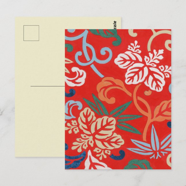 Rot-Hawaiianischer Kimono: Vintager Blumen Postkarte (Vorne/Hinten)
