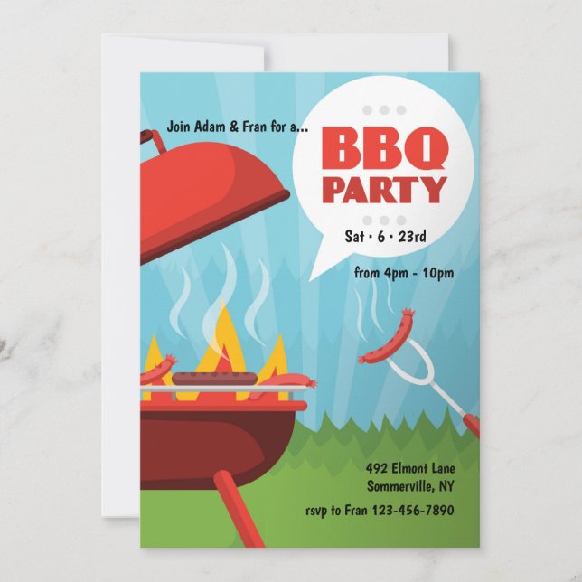 Rot - heiße GRILLEN Party Einladung (Vorderseite)