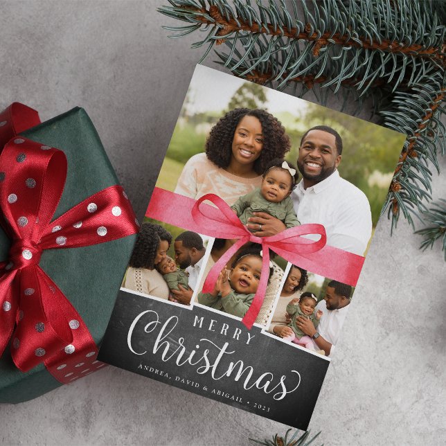 Rot | Holiday Foto Collage Card Feiertagskarte (Von Creator hochgeladen)