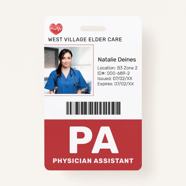 Rot | Hospital Medical Employee Foto ID Abzeichen Ausweis (Vorderseite)