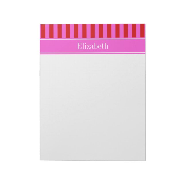 Rot, Hot-Pink-Streifen, Hot-Pink-Name Monogramm Notizblock (Rotiert)