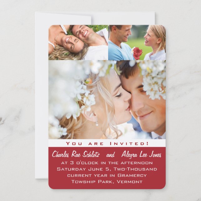 Rot Ihr Foto Hochzeitseinladungen Einladung (Vorderseite)