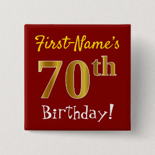 Rot, Imitat-Gold70. Geburtstag, mit individuellem Button