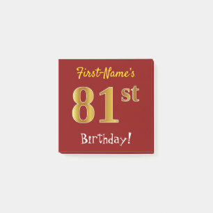 Rot, Imitat-Gold81. Geburtstag, mit individuellem Post-it Klebezettel