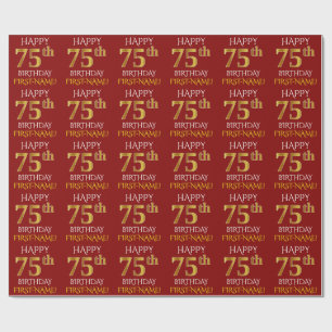 Rot, Imitat-Gold "GLÜCKLICHER 75. GEBURTSTAG " Geschenkpapier