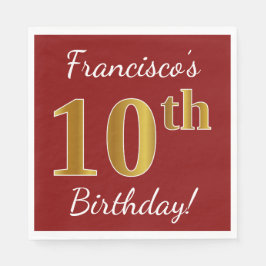 Rot, Imitate Gold 10. Geburtstag + Individuelle Na Serviette