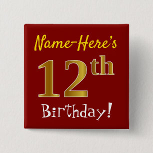 Rot, Imitate Gold 12. Geburtstag, mit Individuelle Button