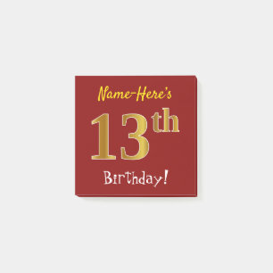 Rot, Imitate Gold 13. Geburtstag, mit Individuelle Post-it Klebezettel