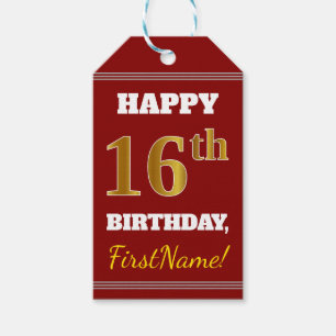 Rot, Imitate Gold 16. Geburtstag + Individuelle Na Geschenkanhänger