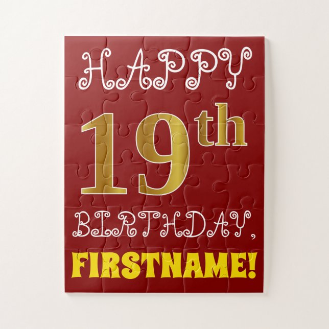 Rot, Imitate Gold 19. Geburtstag + Individuelle Na (Vertikal)