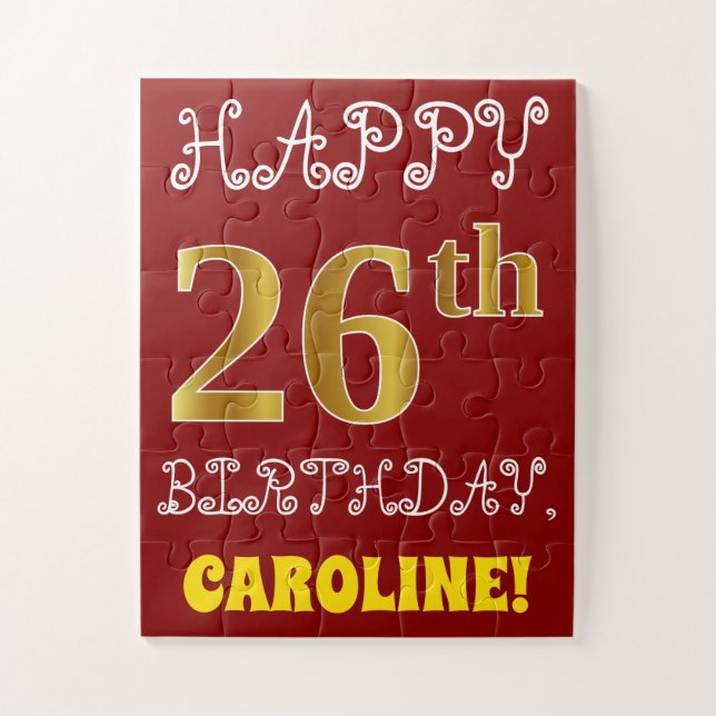 Rot, Imitate Gold 26. Geburtstag + Individuelle Na (Vertikal)