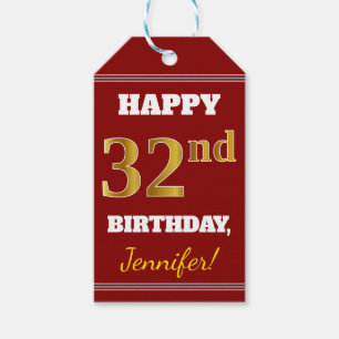 Rot, Imitate Gold 32. Geburtstag + Individuelle Na Geschenkanhänger