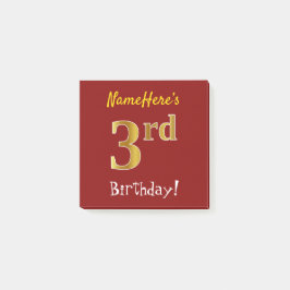 Rot, Imitate Gold 3. Geburtstag, mit Individuelle  Post-it Klebezettel