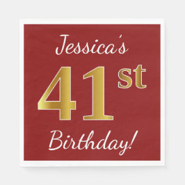 Rot, Imitate Gold 41. Geburtstag + Individuelle Na Serviette