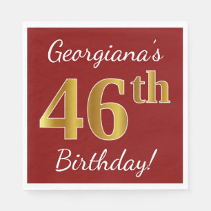 Rot, Imitate Gold 46. Geburtstag + Individuelle Na Serviette