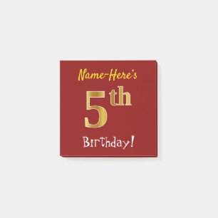 Rot, Imitate Gold 5. Geburtstag, mit Individuelle Post-it Klebezettel