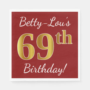 Rot, Imitate Gold 69. Geburtstag + Individuelle Na Serviette