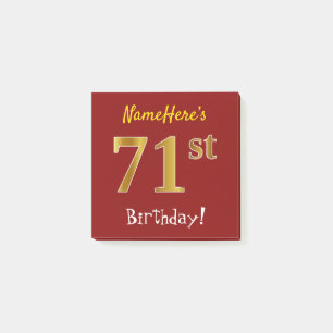 Rot, Imitate Gold 71. Geburtstag, mit Individuelle Post-it Klebezettel