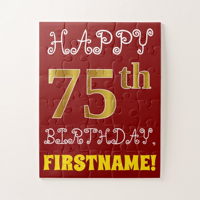 Rot, Imitate Gold 75. Geburtstag + Individuelle Na (Vertikal)