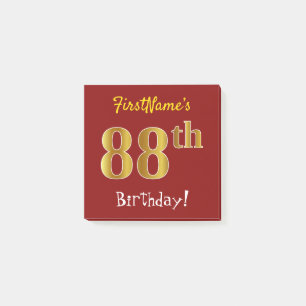 Rot, Imitate Gold 88. Geburtstag, mit Individuelle Post-it Klebezettel