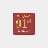 Rot, Imitate Gold 91. Geburtstag, mit Individuelle