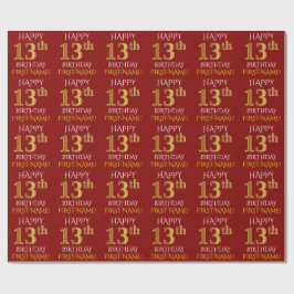Rot, Imitate Gold "HAPPY 13. GEBURTSTAG" Geschenkpapier