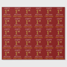 Rot, Imitate Gold "HAPPY 1th BIRTHDAY"