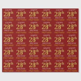 Rot, Imitate Gold "HAPPY 28. BIRTHDAY" Geschenkpapier
